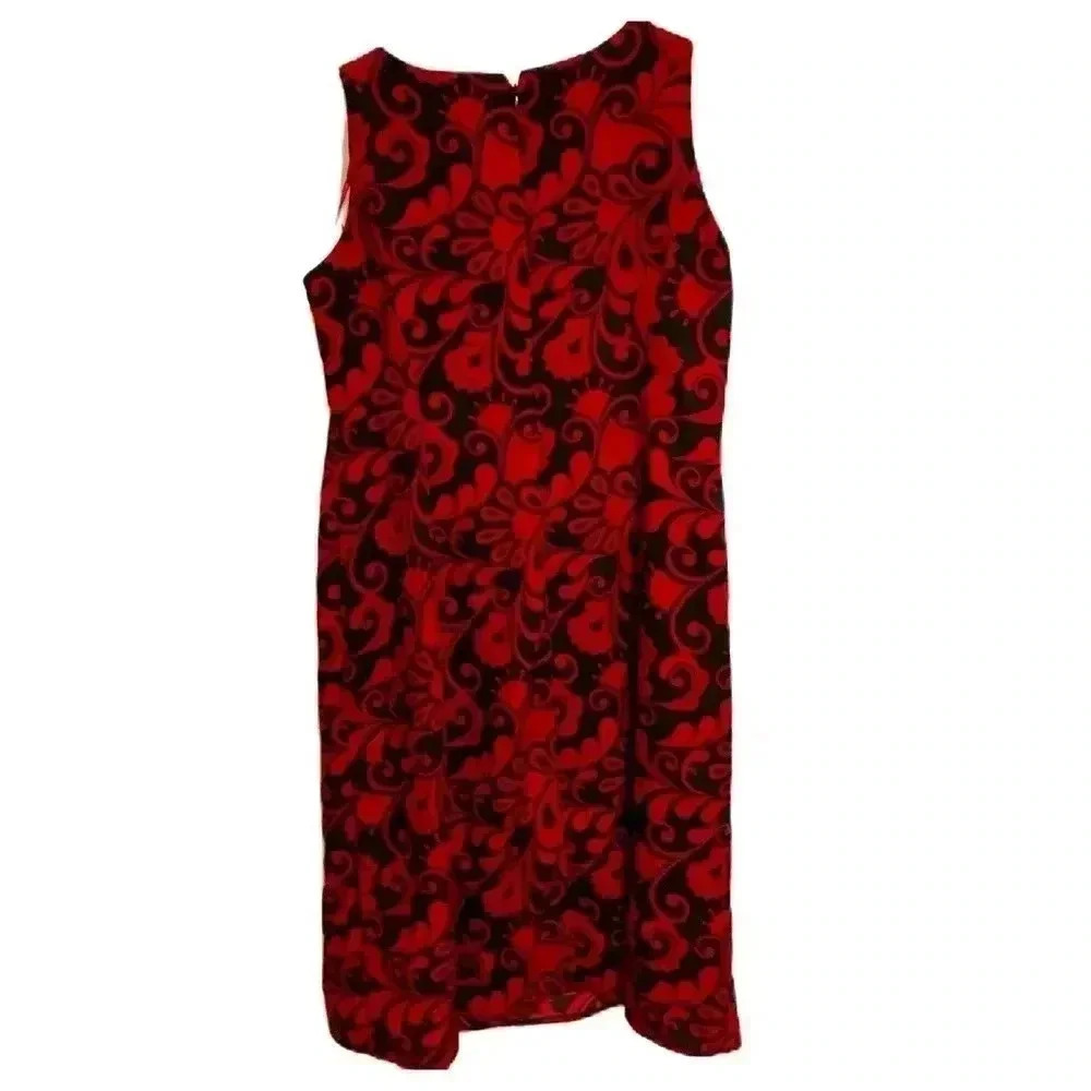 Studio 1 Petite Women’s Midi Dress Red Black Floral Sz. 14P - Picture 2 of 6